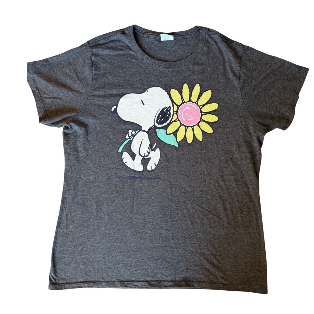Port & Company Snoopy Sunflower Graphic T-Shirt Gray Peanuts XL Ladies